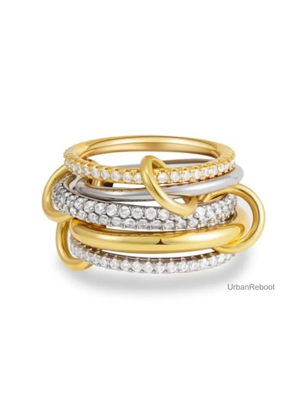 14K Gold Plated Cubic Zirconia Stackable Ring Set - 5 Rings Mixed Metals